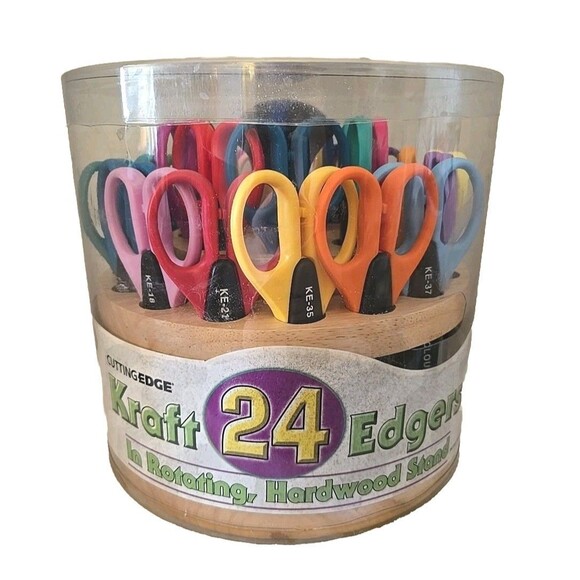 Cutting Edge Other - Cutting Edge 24 Kraft Edgers Paper Craft Scissors Rotating Hardwood Holder Stand